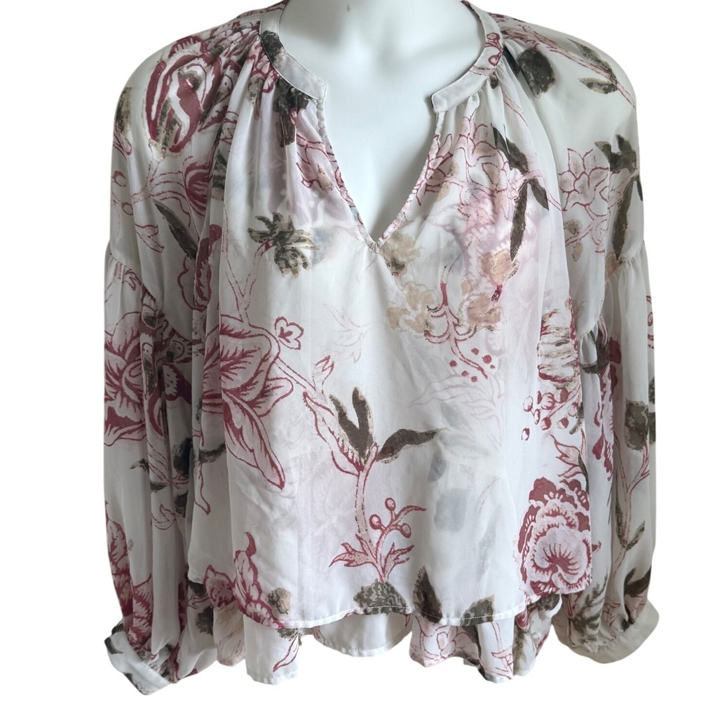 Lucky Brand Pink and Cream Floral Blouse